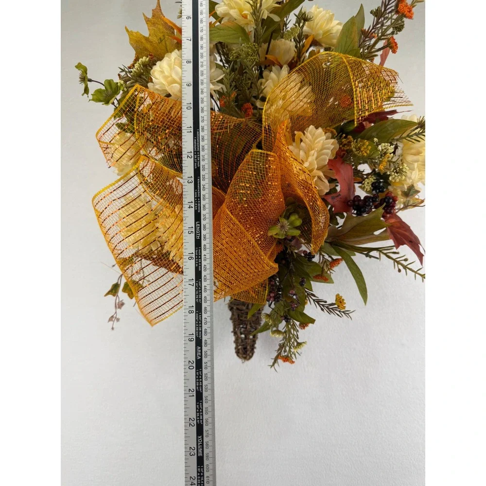 Fall Cornucopia Wall Hanging Woven Grapevine Autumn Floral Decor